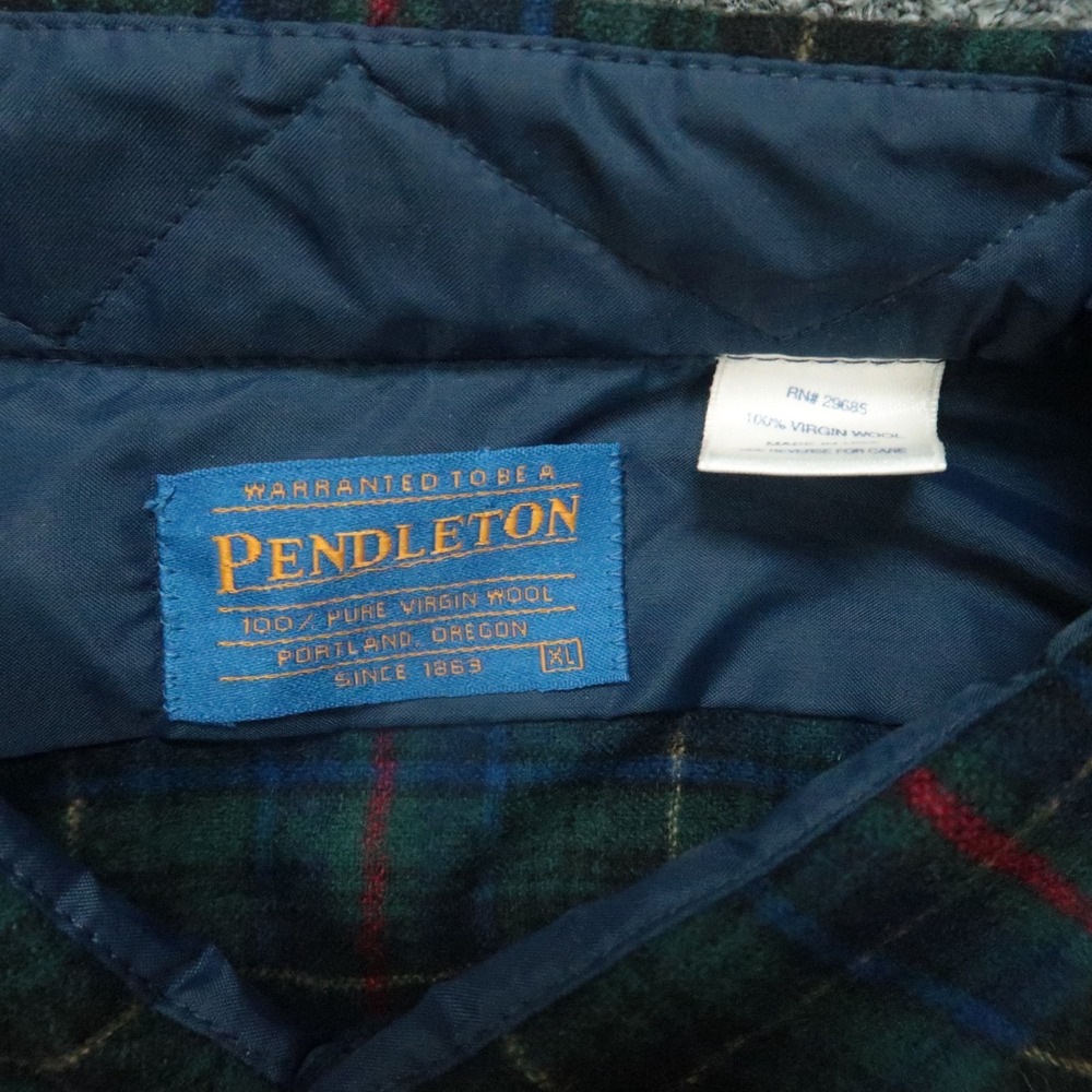 VINTAGE Pendleton Shirt Mens XL Green Blue Tartan Plaid Wool Flannel Long Sleeve - Picture 3 of 8